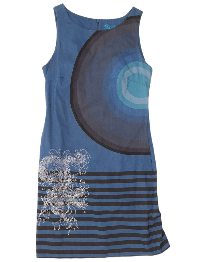 Desigual Robe fourreau graphique sans manches pour femme EU 38 Bleu moyen rayé