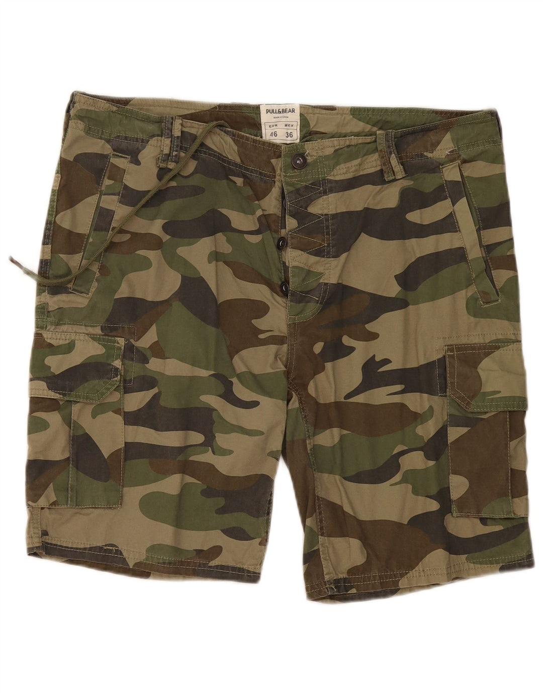Pull & Bear Short Cargo Homme EU 46 XL W36 Kaki Camouflage
