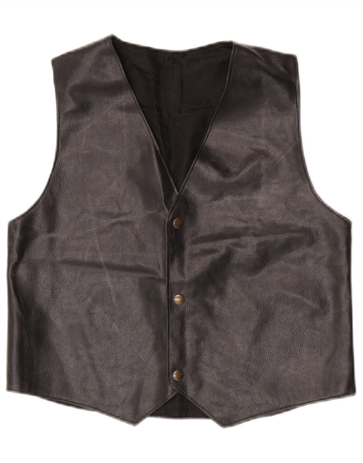 gilet en cuir femme vintage UK 14 Moyen Noir
