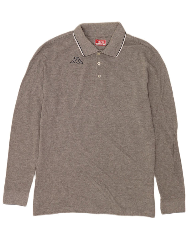 Kappa Polo à Manches Longues Homme XL Gris Rayé Coton