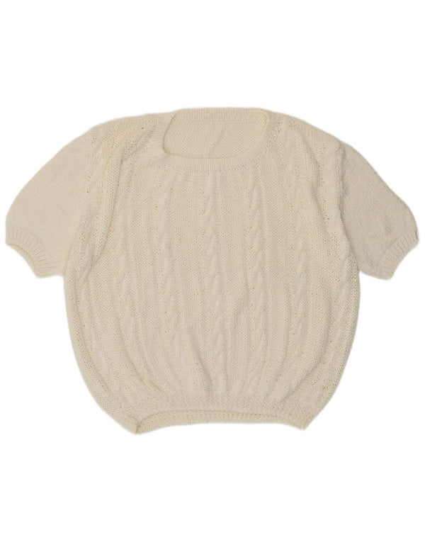 vintage Femmes Manches Courtes Col Bateau Pull Pull UK 18 XL Blanc