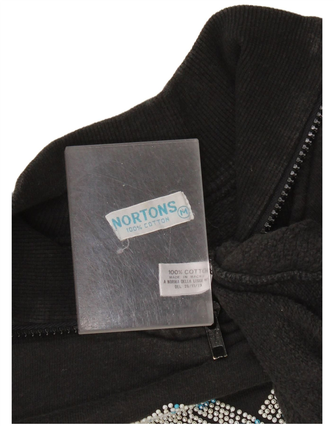 NORTONS Sweat-shirt graphique à col zippé pour femme UK 14 Noir moyen