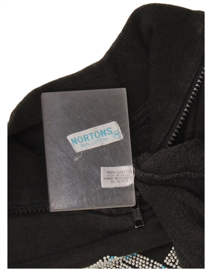 NORTONS Sweat-shirt graphique à col zippé pour femme UK 14 Noir moyen