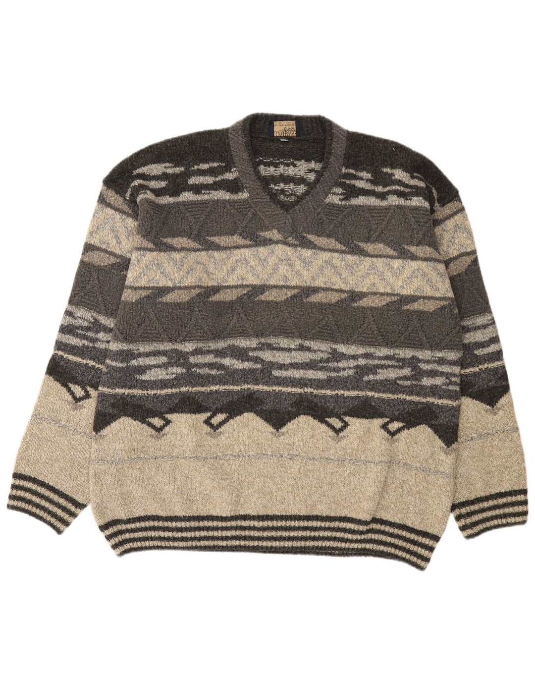 COMPASS CARD Pull col V pour homme IT 52 Large Gris Géométrique