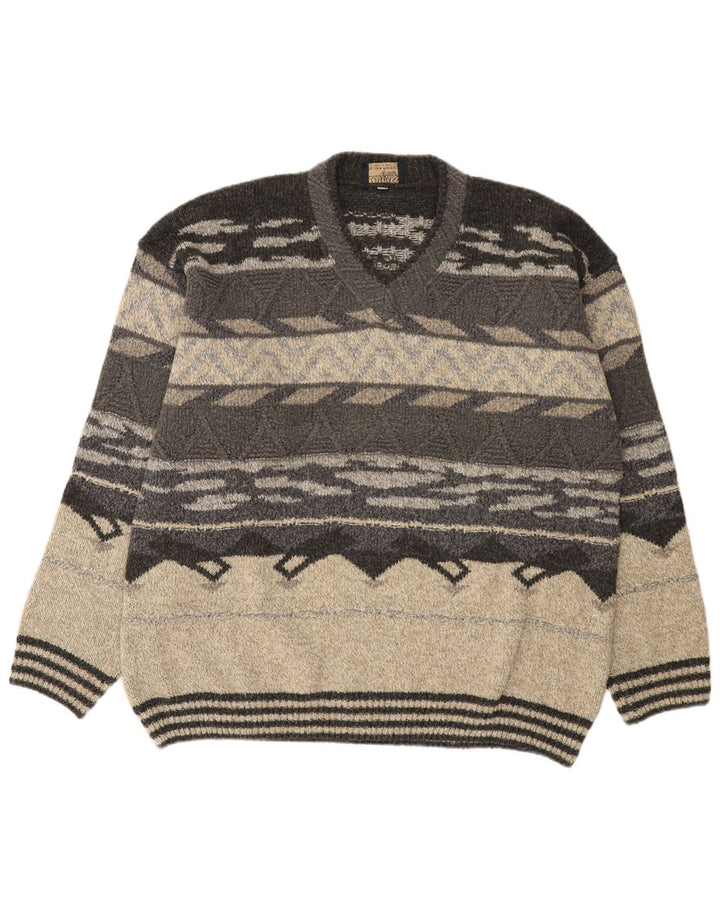 COMPASS CARD Pull col V pour homme IT 52 Large Gris Géométrique