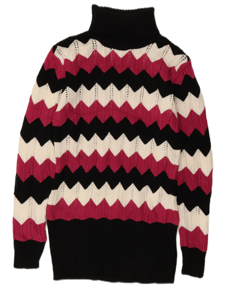 VINTAGE Pull col roulé femme UK 16 Grand Chevron multicolore