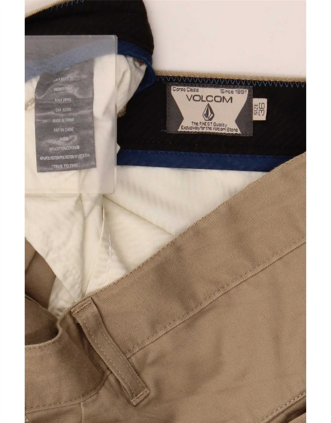 Volcom Pantalon Chino Slim Homme W36 L34 Coton Beige