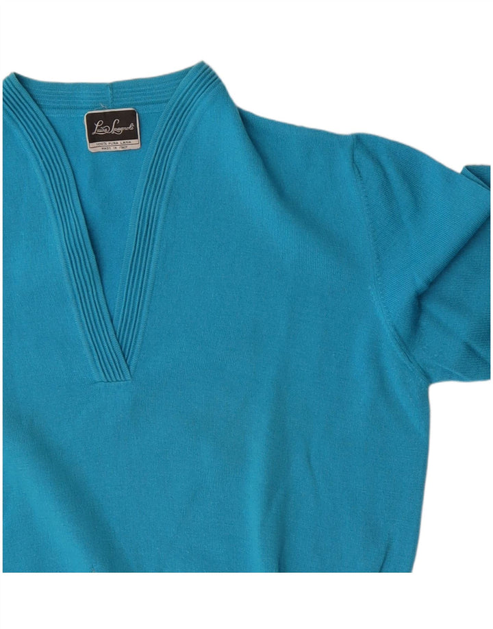 Luisa Spagnoli Pull col en V pour femme UK 12 Bleu moyen Laine