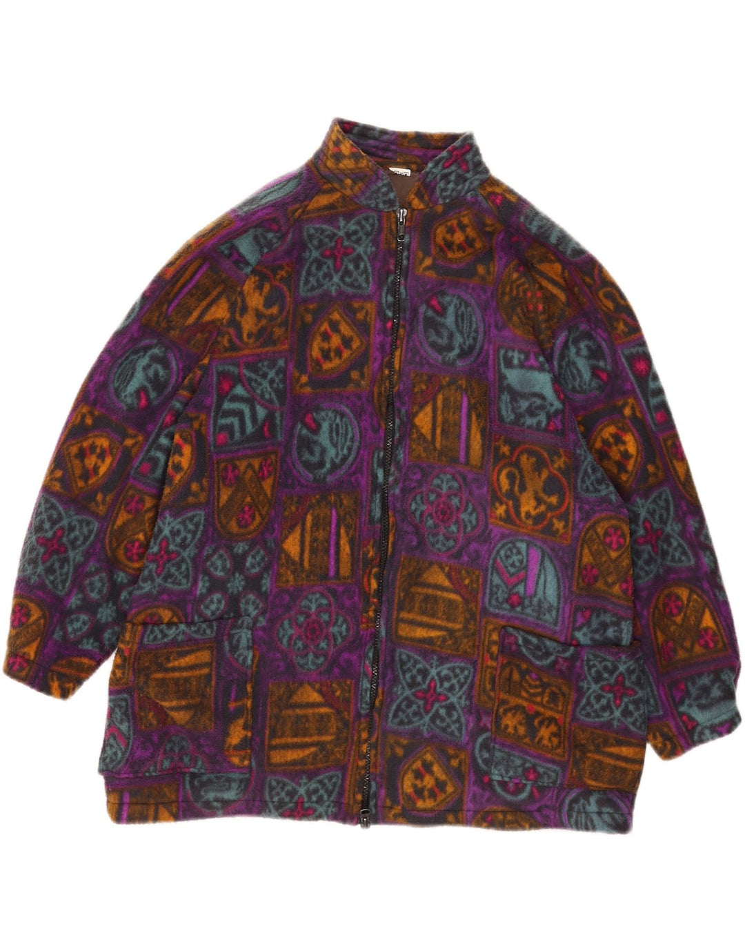 vintage Femme Veste polaire surdimensionnée UK 18 XL Géométrique multicolore