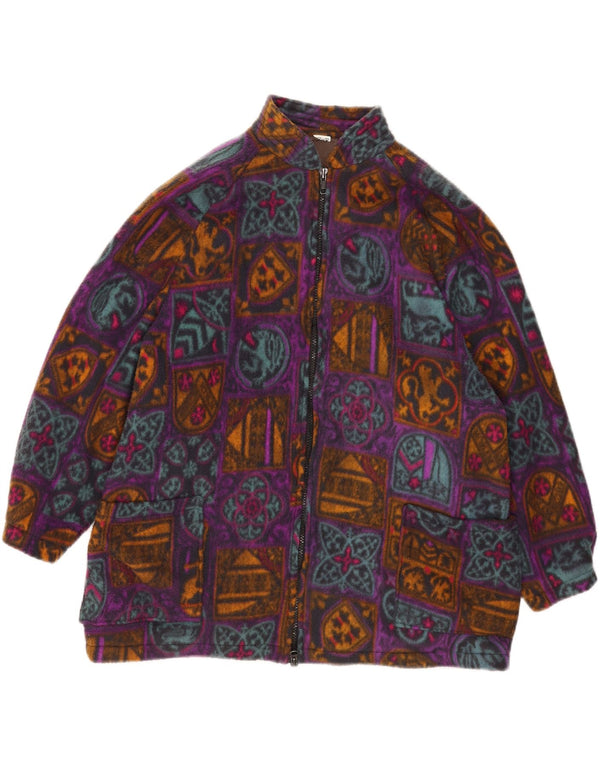 vintage Femme Veste polaire surdimensionnée UK 18 XL Géométrique multicolore