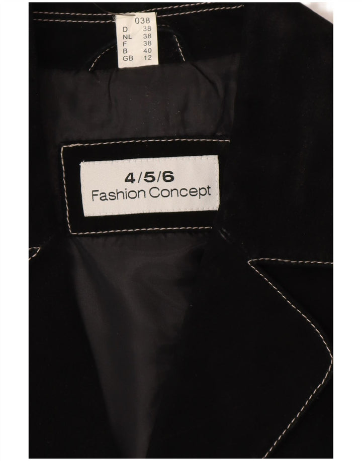VINTAGE Manteau en daim femme UK 12 Cuir noir moyen