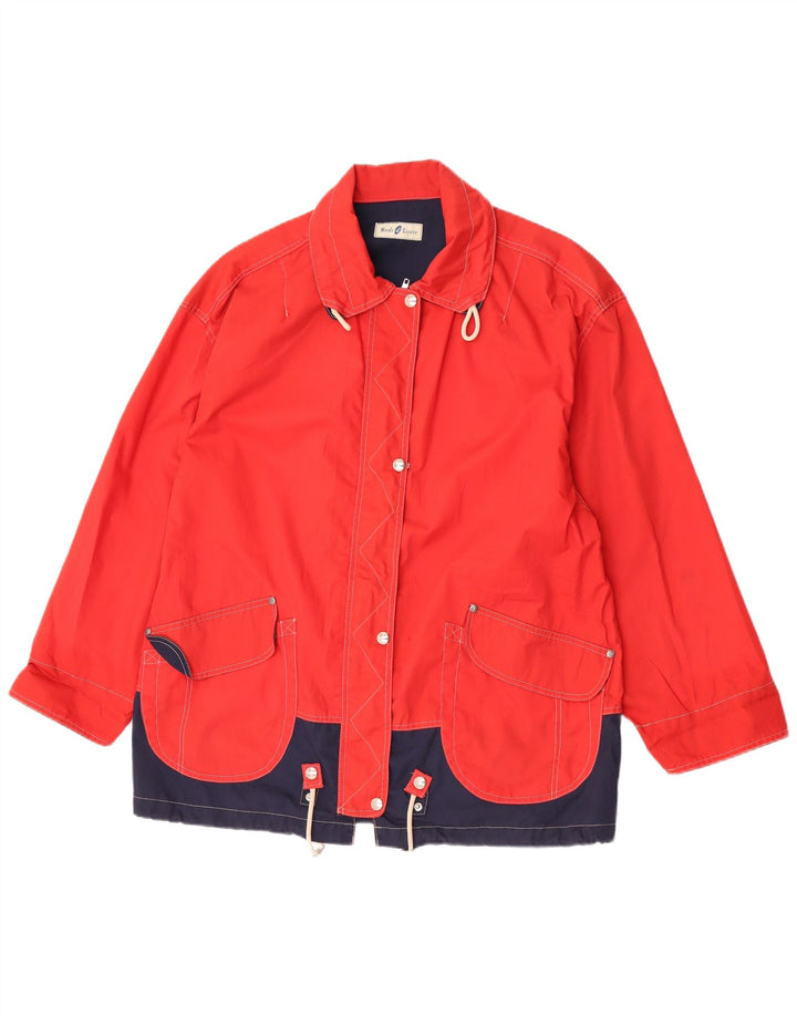 veste utilitaire femme vintage UK 16 Grand polyester colorblock rouge
