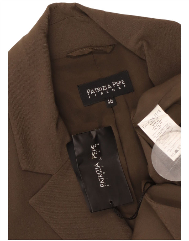 PATRIZIA PEPE Veste Blazer 2 Boutons Femme IT 46 Large Marron Laine Vierge