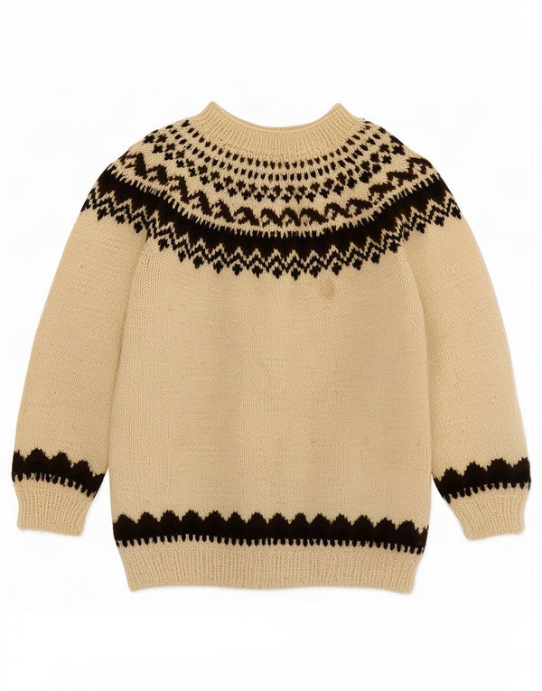 vintage Womens Boat Neck Jumper Pull UK 16 Grand Beige Fair Isle