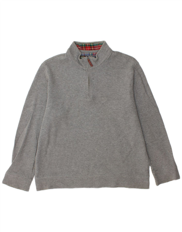 Lands End Pull à col zippé pour homme en coton gris Taille L