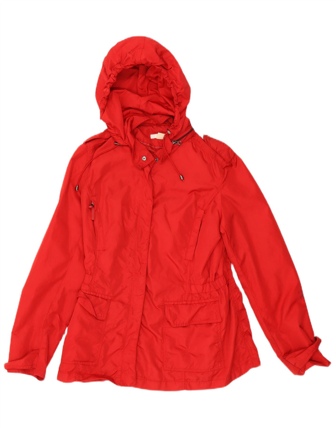 Zara Veste de pluie militaire à capuche pour femme UK 14 Large Rouge Nylon