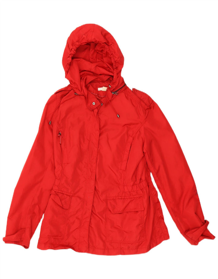 Zara Veste de pluie militaire à capuche pour femme UK 14 Large Rouge Nylon