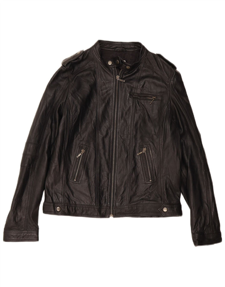 PIMKIE Veste de course en cuir basique pour femme UK 16 Grand cuir noir