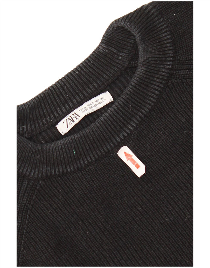 Zara Pull à col rond pour homme Petit coton noir