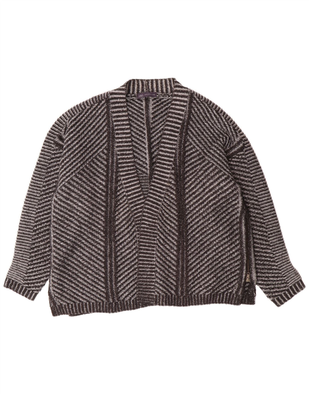 Marks & Spencer Pull Cardigan Ouvert pour Femme UK 26 5XL Acrylique Rayé Gris