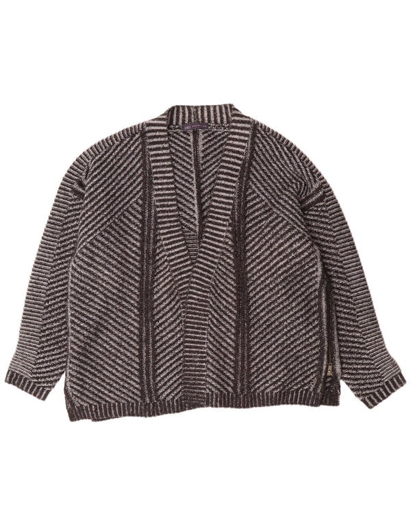 Marks & Spencer Pull Cardigan Ouvert pour Femme UK 26 5XL Acrylique Rayé Gris