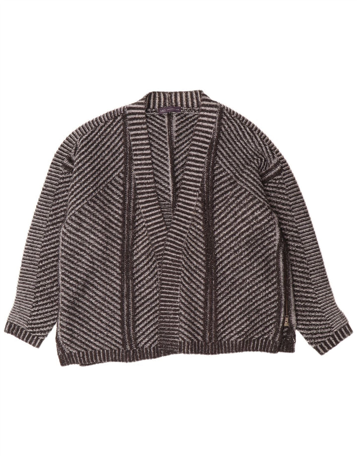 Marks & Spencer Pull Cardigan Ouvert pour Femme UK 26 5XL Acrylique Rayé Gris