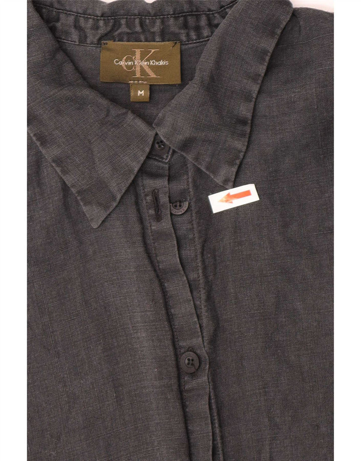 Calvin Klein Chemise Khakis Femme UK 12 Lin Gris Moyen