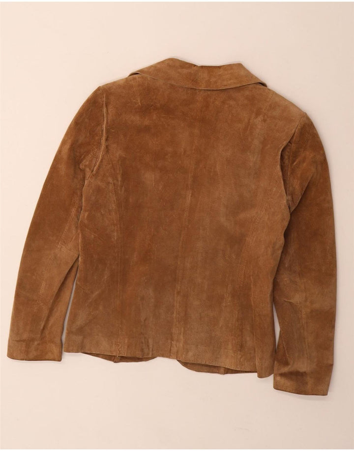 Cortefiel Veste blazer en daim à 5 boutons pour femme UK 14 Cuir marron moyen