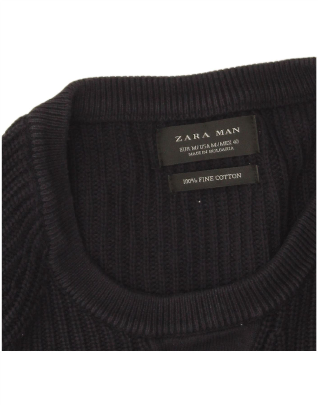 Zara Pull à col rond pour homme en coton bleu marine moyen
