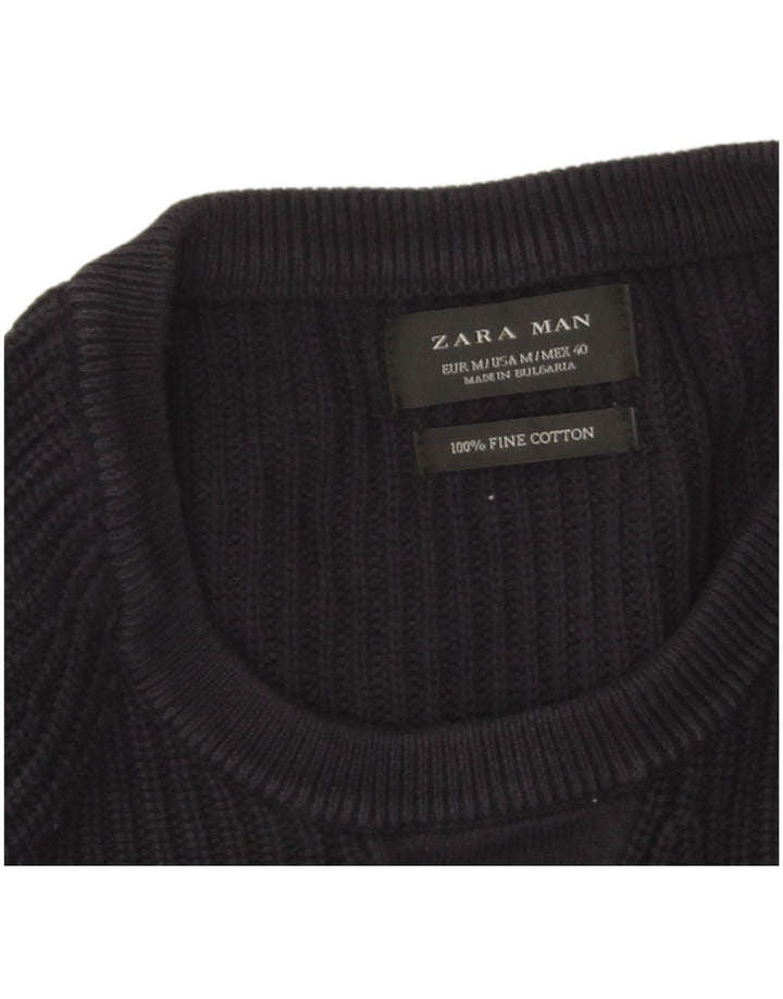 Zara Pull à col rond pour homme en coton bleu marine moyen