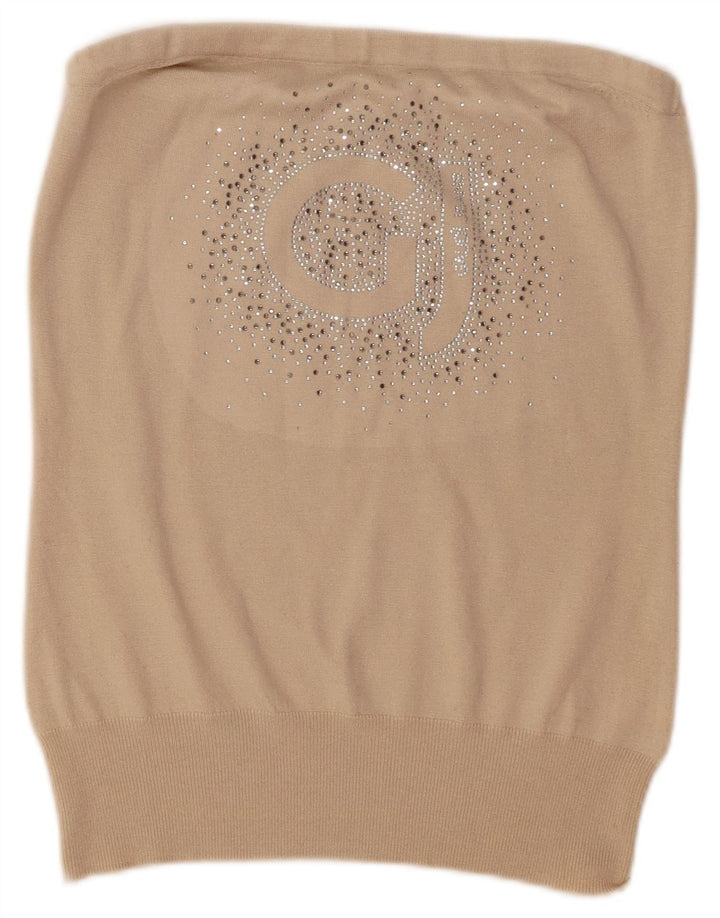 Gaudi Femme Crop Graphic Haut Sans Bretelles UK 14 Grand Beige Polyester