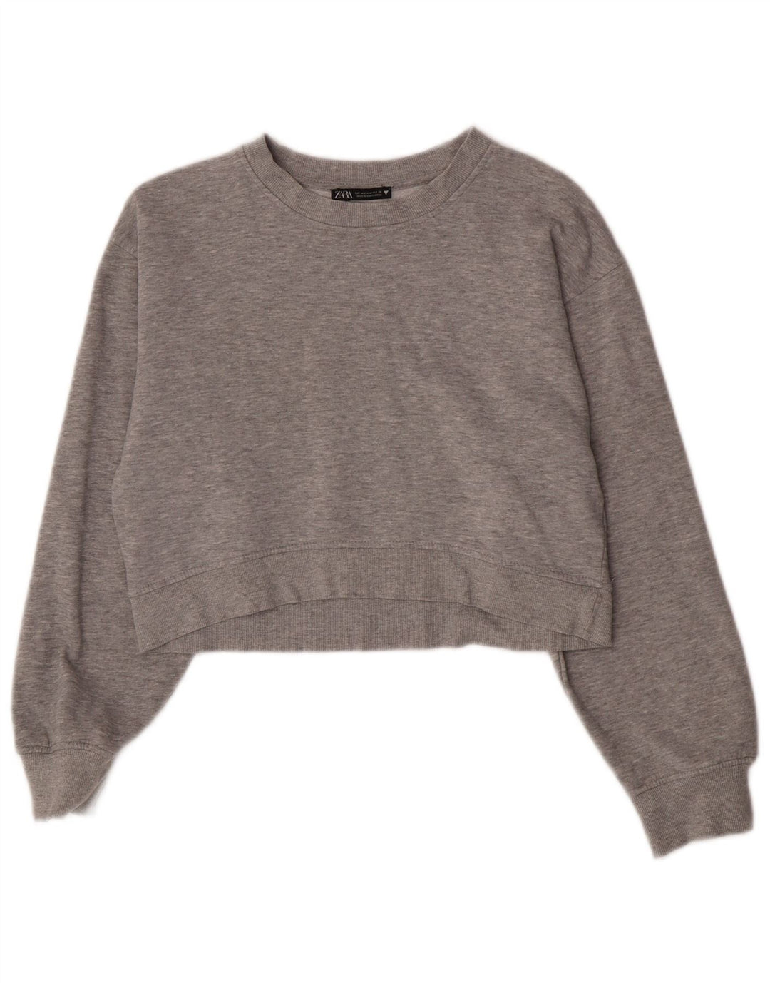 Zara Womens Crop Sweatshirt Jumper UK 12 Gris Moyen