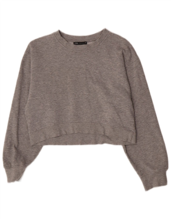 Zara Womens Crop Sweatshirt Jumper UK 12 Gris Moyen