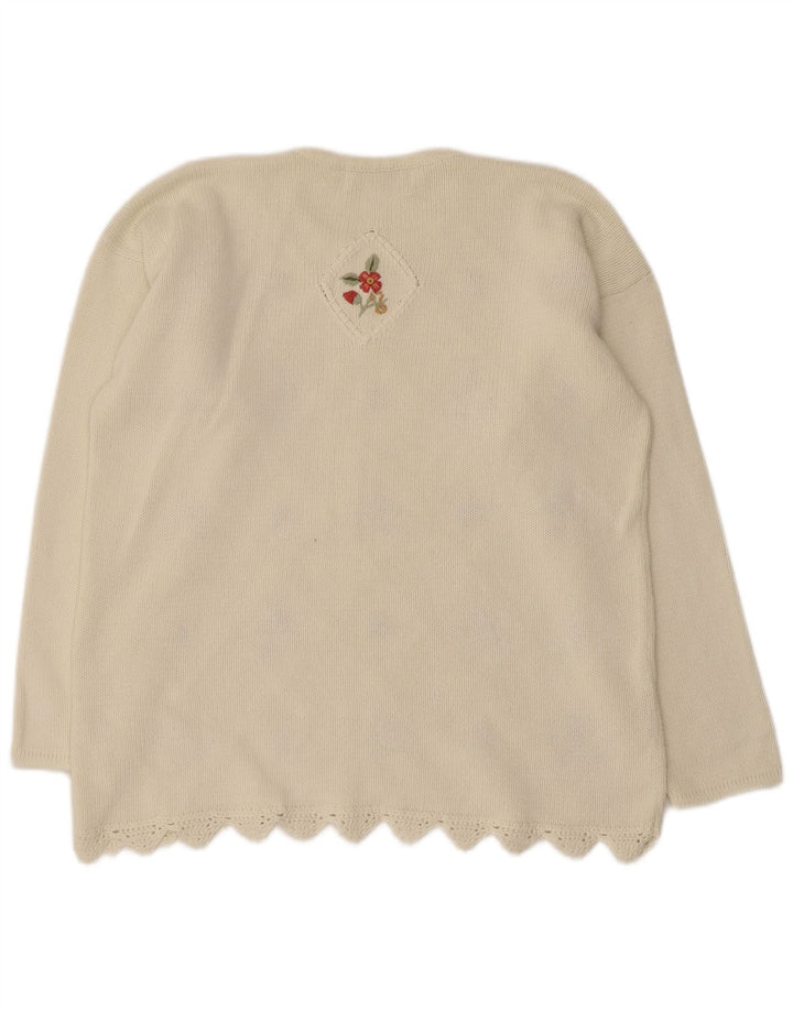 TULCHAN Pull à col rond pour femme UK 14 en coton floral blanc moyen