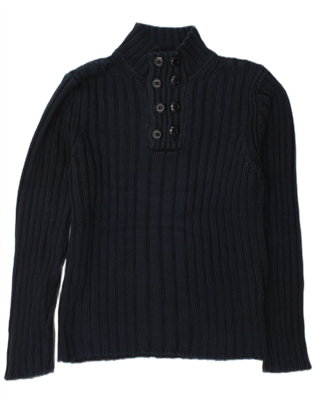 Zara Pull à col boutonné pour homme en coton bleu marine Large