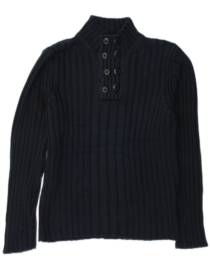 Zara Pull à col boutonné pour homme en coton bleu marine Large