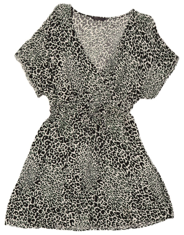 Marks & Spencer Robe trapèze pour femme UK 44 Medium Noir Imprimé Animal Viscose