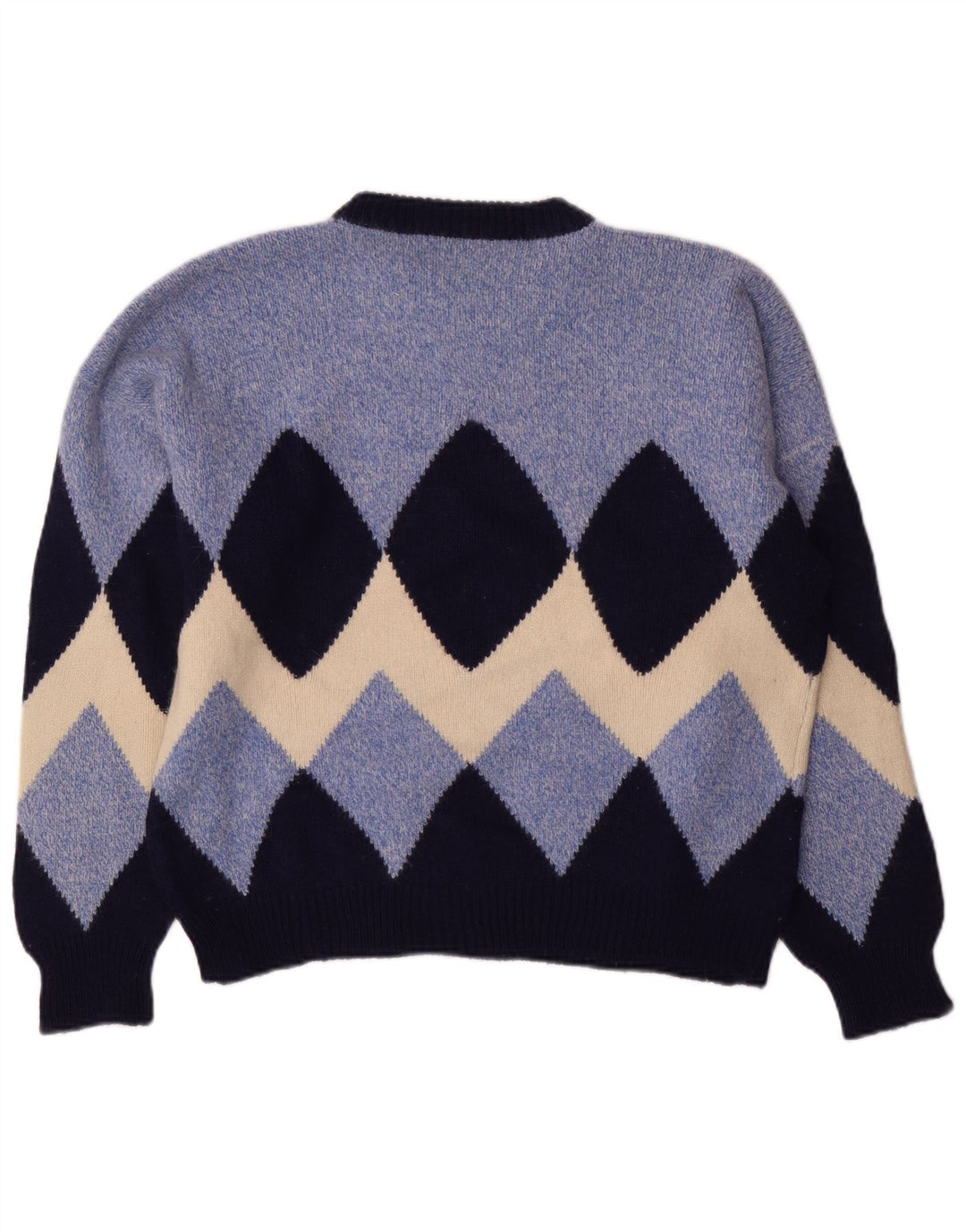 vintage Mens Crew Neck Jumper Pull Petit Bleu Argyle/Diamant