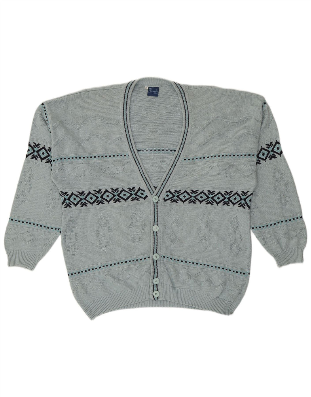 Mr. Forrest Cardigan Homme Pull XL Bleu Géométrique Coton