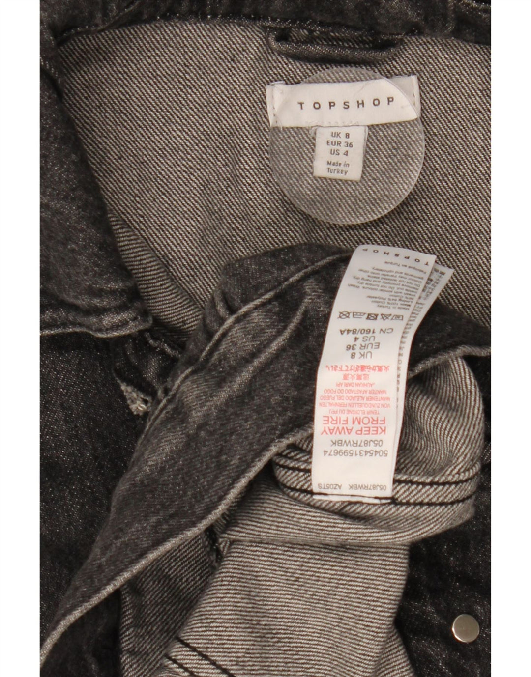 TOPSHOP Veste en jean surdimensionnée pour femme UK 8 Petit coton noir