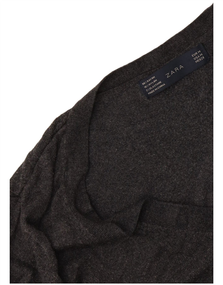 Zara Pull col V pour femme UK 12 Rayonne mouchetée Gris moyen