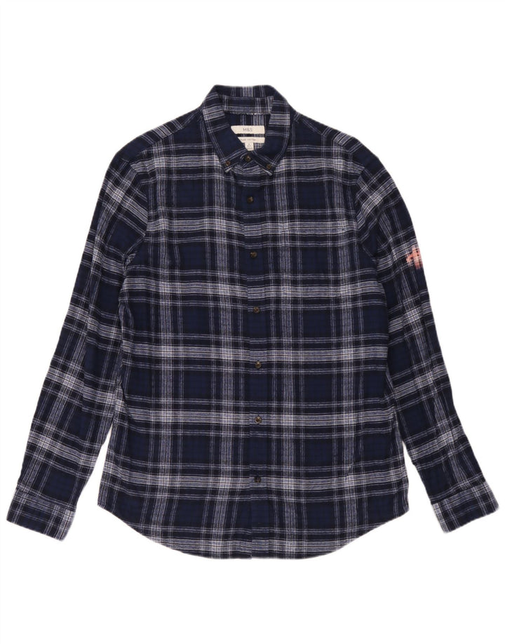 Marks & Spencer Chemise en flanelle coupe régulière pour homme Bleu marine à carreaux
