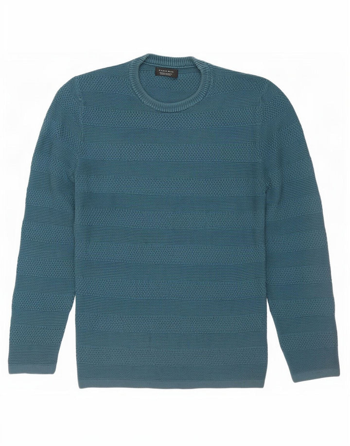 Zara Pull à col rond en coton rayé bleu moyen pour homme