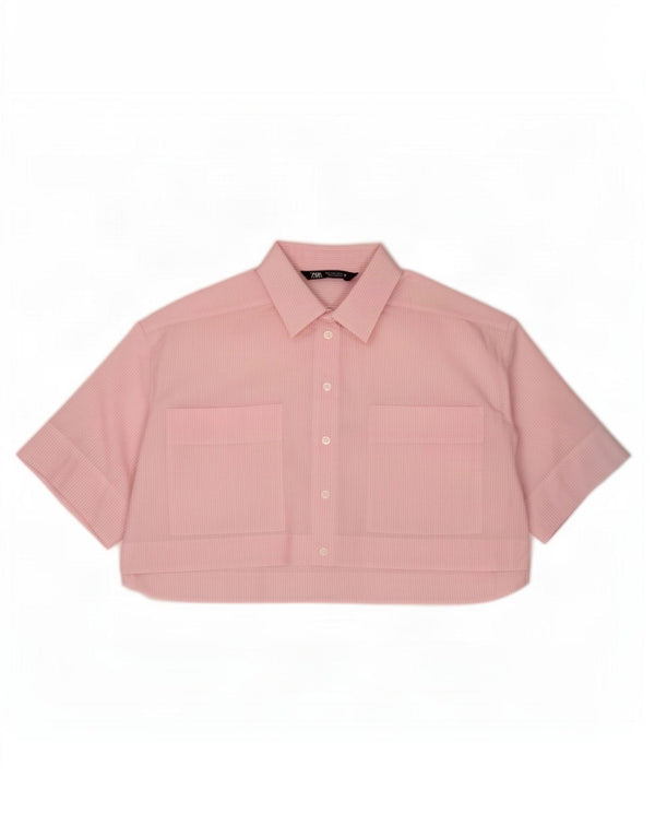 Zara Chemise surdimensionnée à manches courtes pour femme UK 10 Petites rayures roses
