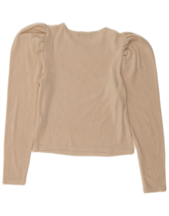 Zara Womens Crop Long Sleeve Blouse Top UK 10 Petit Beige Polyester