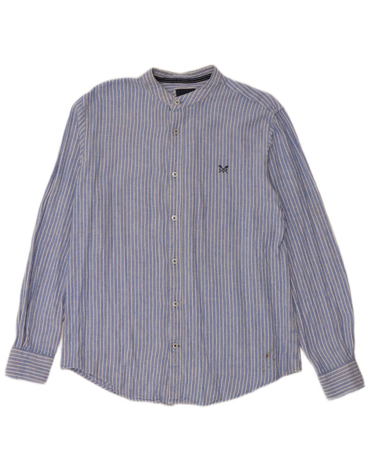 Crew Clothing Chemise homme en lin bleu moyen à fines rayures