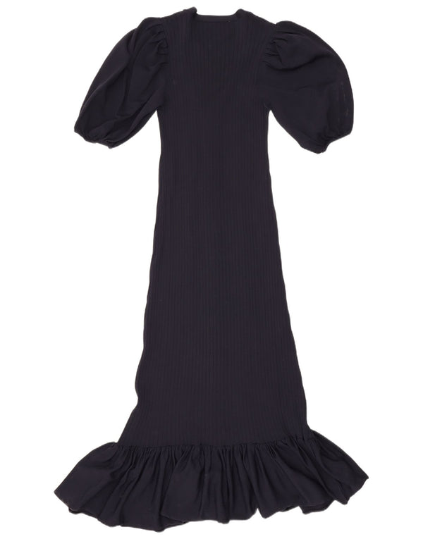 Zara Femme Maxi Robe UK 12 Moyen Bleu Marine Polyamide
