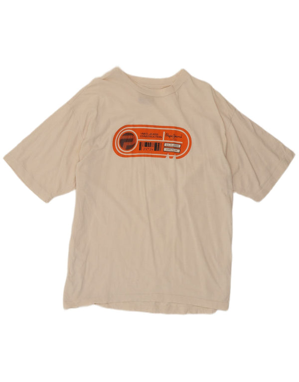 PEPE Jeans T-Shirt Graphique Homme Blanc Cassé Moyen Coton
