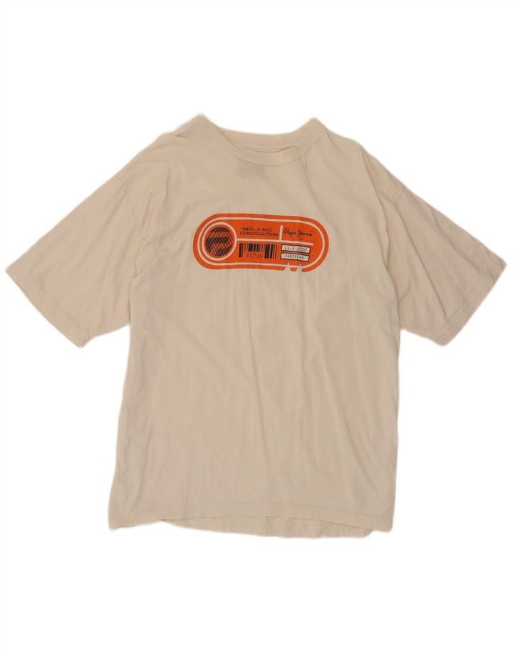 PEPE Jeans T-Shirt Graphique Homme Blanc Cassé Moyen Coton