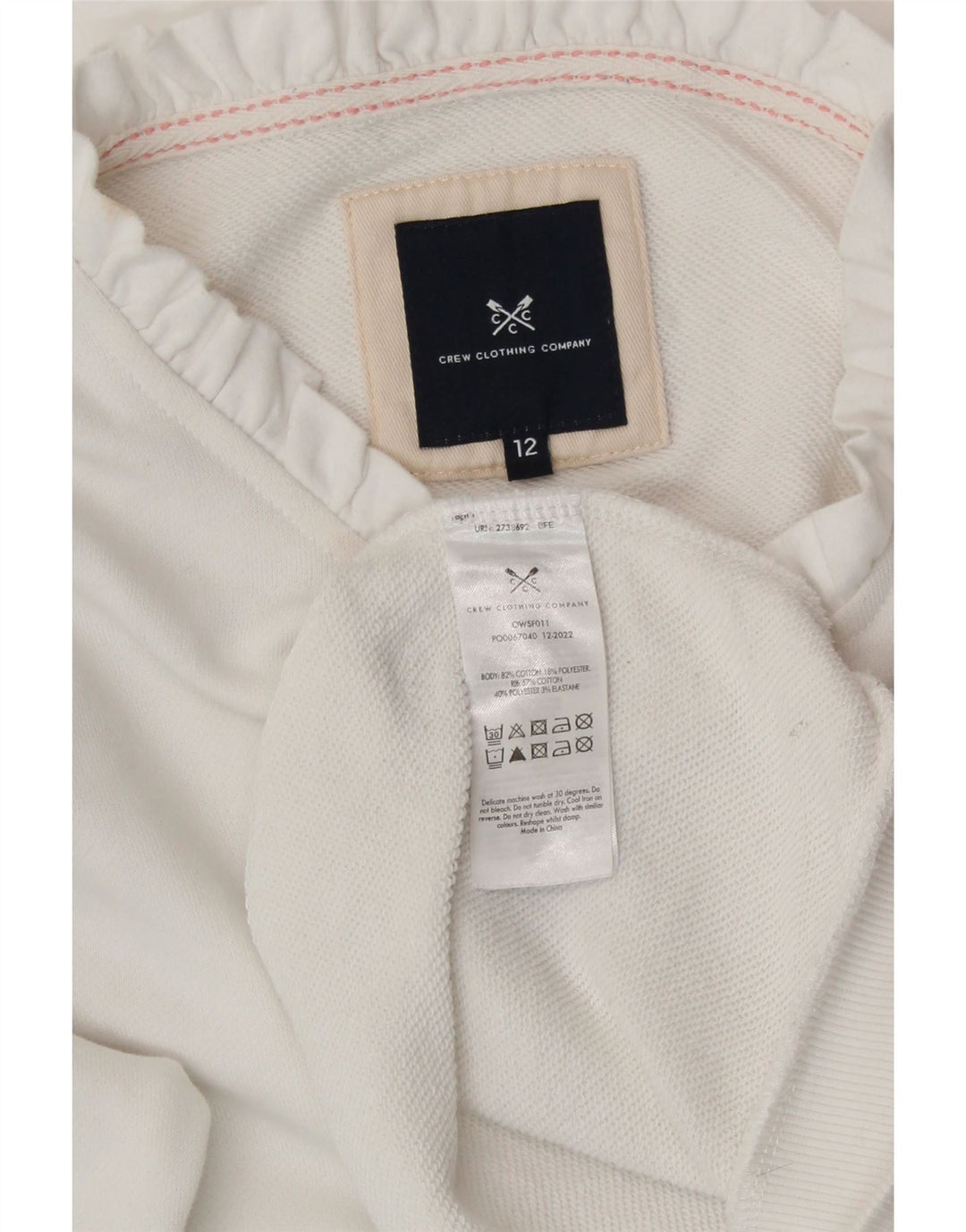 CREW CLOTHING Sweat-shirt pour femme UK 12 en coton blanc moyen